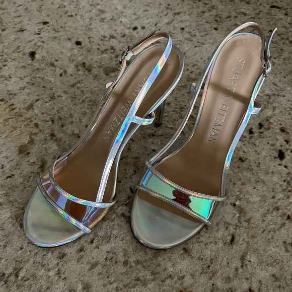 Women's Stuart Weitzman Clear Silver Sheer Heels, Size 9.5 - Picture 8 of 10